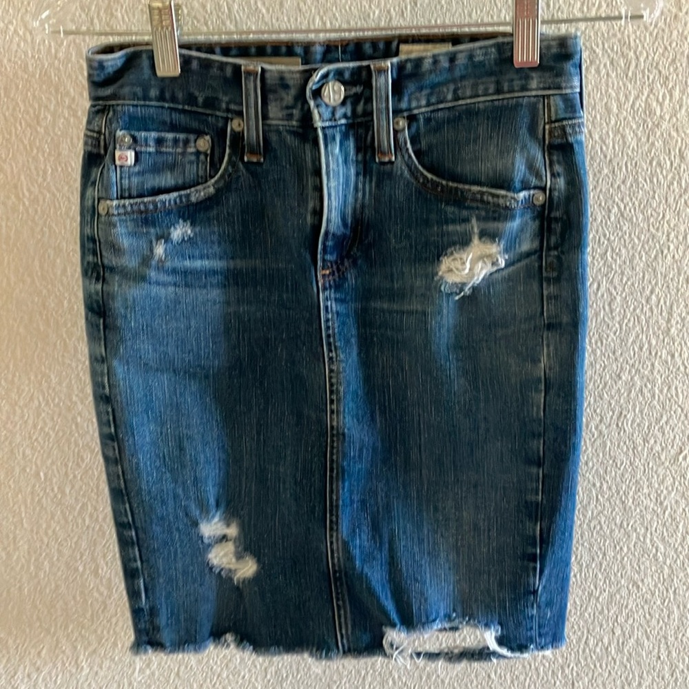 Ag Adriano Goldschmied The Erin Distressed Denim Pencil Skirt MidWash Sz 24- EUC